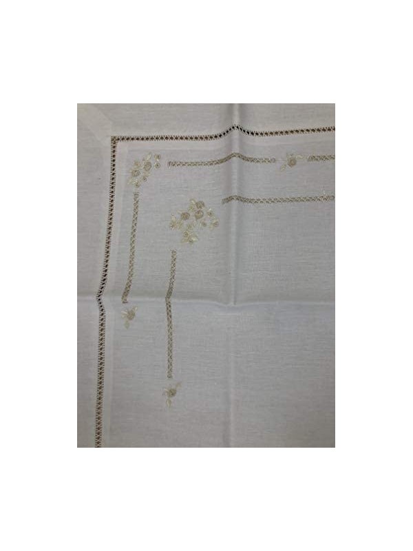 BLANCO RAYA Lenzuolo con FEDERE Ricamo A Mano Puro Lino