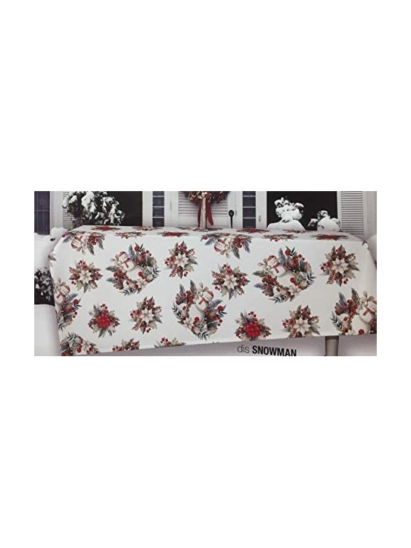 TAG HOUSE Tovaglia Puro Cotone di qualità Made in Italy Dis. Snowman Pupazzo di Natale (Ovale 180 x 280 cm)