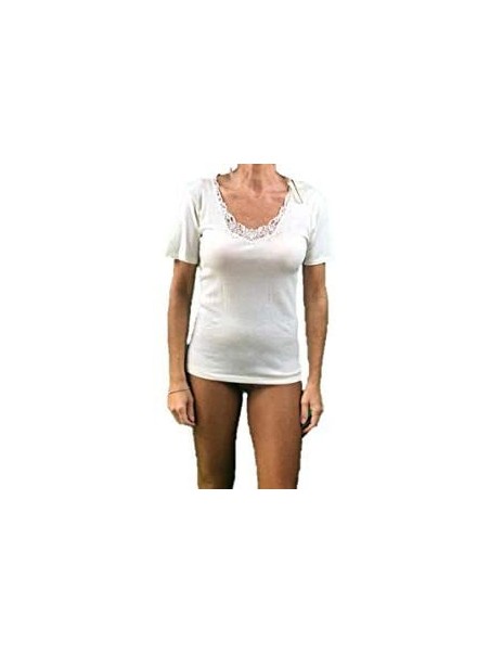 Emmebivi Maglia Manica Corta Lana Seta con Inserto in macramè Art. 93063