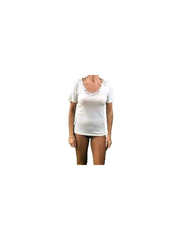 Emmebivi Maglia Manica Corta Lana Seta con Inserto in macramè Art. 93063