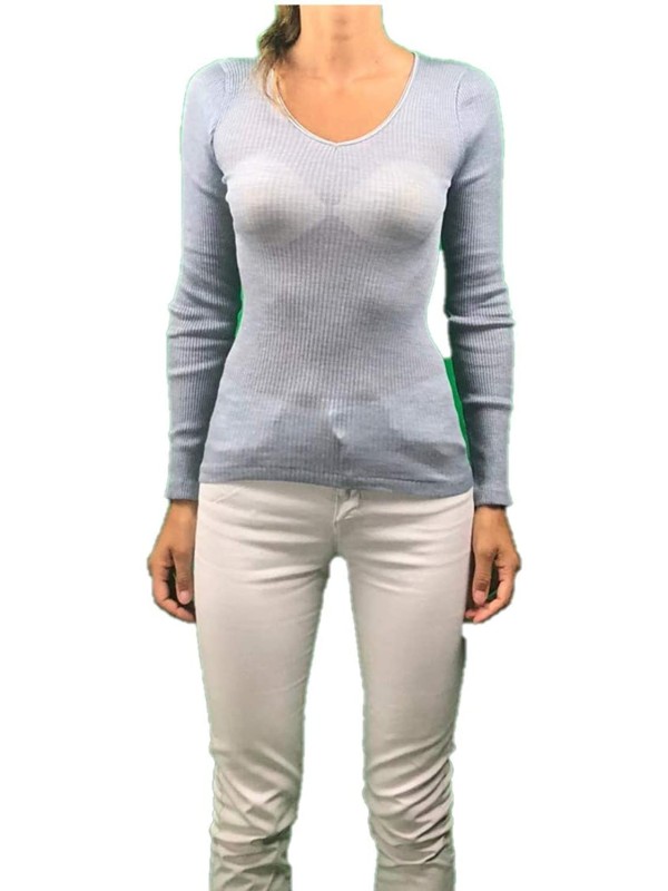 Emmebivi Maglia Manica Lunga Lana Seta Bordo Raso a Costine Art. 91714