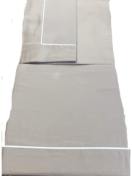 Completo Lenzuola Matrimoniale in Raso di Puro Cotone di QUALITA' Extra Made in Italy (Beige)