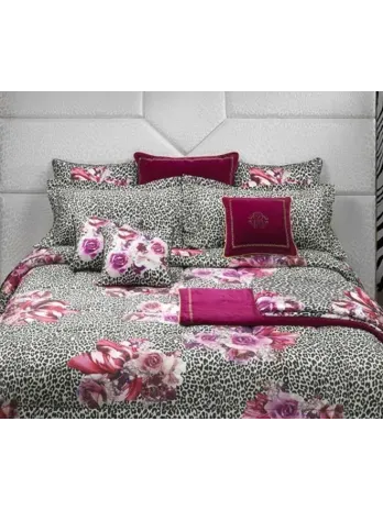 Roberto Cavalli Copriletto trapuntato in raso di puro cotone art. Rose Leopard