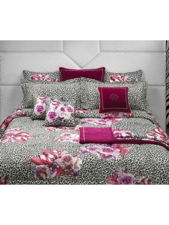 Roberto Cavalli Copriletto trapuntato in raso di puro cotone art. Leopard