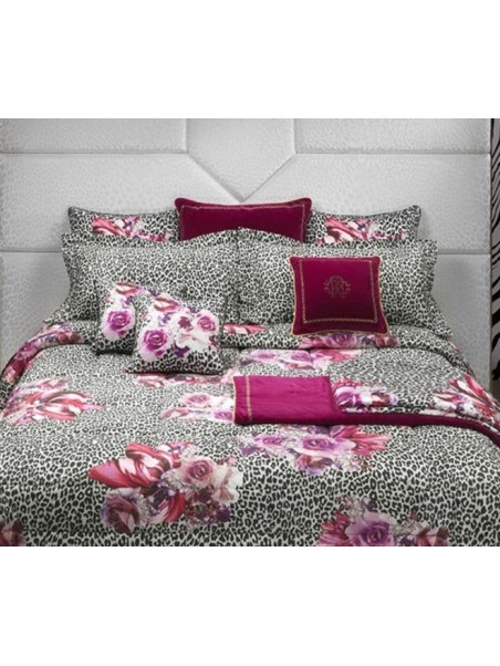 Roberto Cavalli Copriletto trapuntato in raso di puro cotone art. Leopard