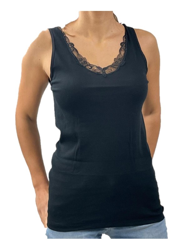 Emmebivi Canottiera donna spalla larga filo di scozia con macramè art. 12312