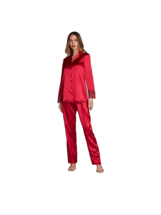 Andra Pigiama donna in raso con inserto in pizzo made in Italyart. 8887