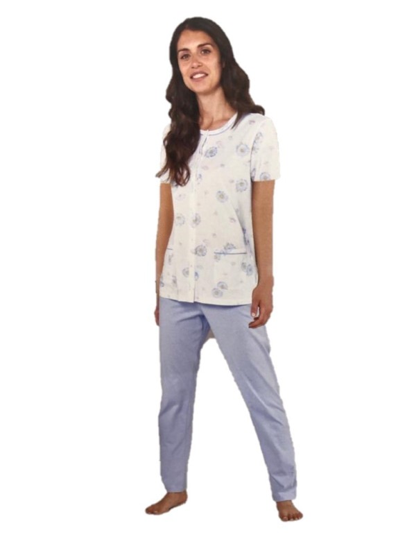 Linclalor Pigiama donna in puro cotone manica corta aperto davanti art. 74449