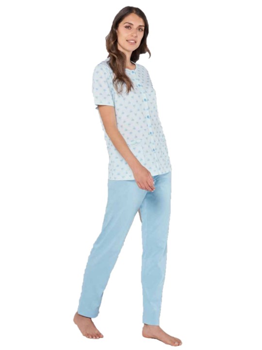 Linclalor Pigiama donna manica corta pantalone lungo puro cotone art. 74461