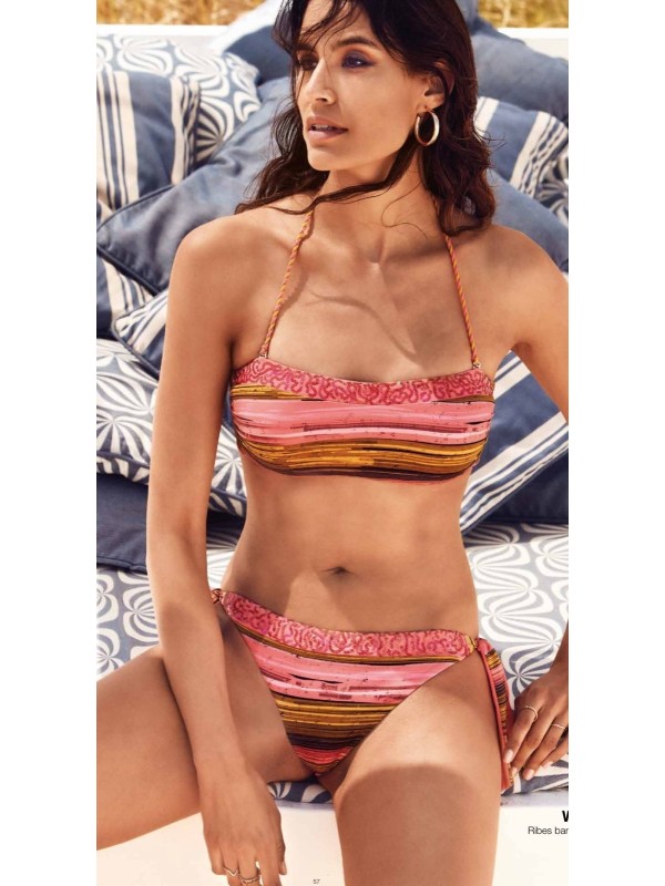 Vacanze Italiane Bikini a fascia con ferretto e coppe estraibili slip medio lacci con paillettes, made in Italy art. vi22-061