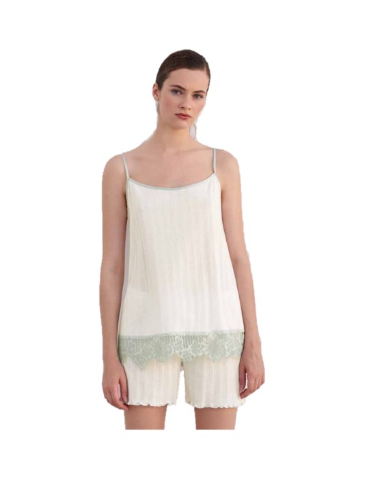 Bisbigli Pigiama donna spallina con balza pizzo in puro cotone lavorato art. 59055