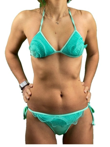 Summer Queen Bikini triangolo sfoderabile applicazione in tulle slip lacci made in Italy art. SQ9033