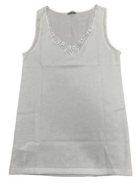 Ragno canottiera donna spalla larga lana merino e cotone con inserto in pizzo art. D219A2