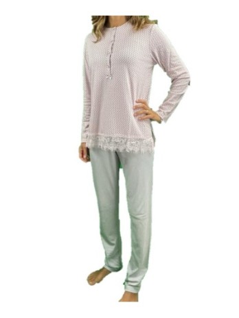 Bisbigli Pigiama donna in caldo cotone e modal con inserto in pizzo art. 92790