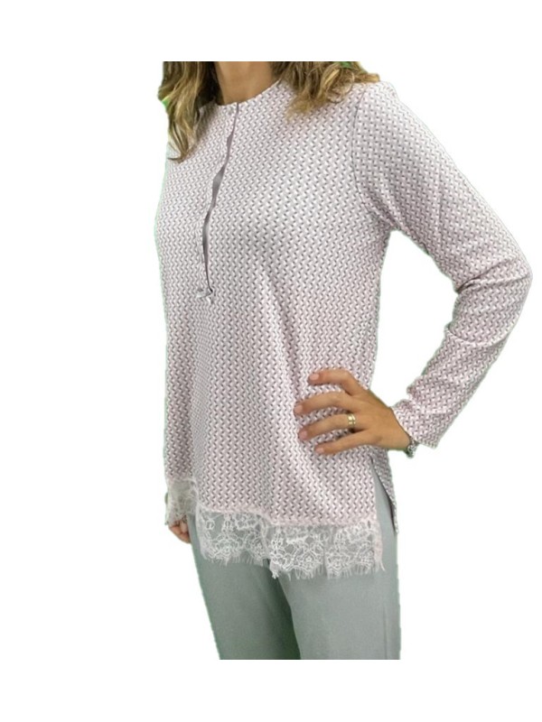 Bisbigli Pigiama donna in caldo cotone e modal con inserto in pizzo art. 92790
