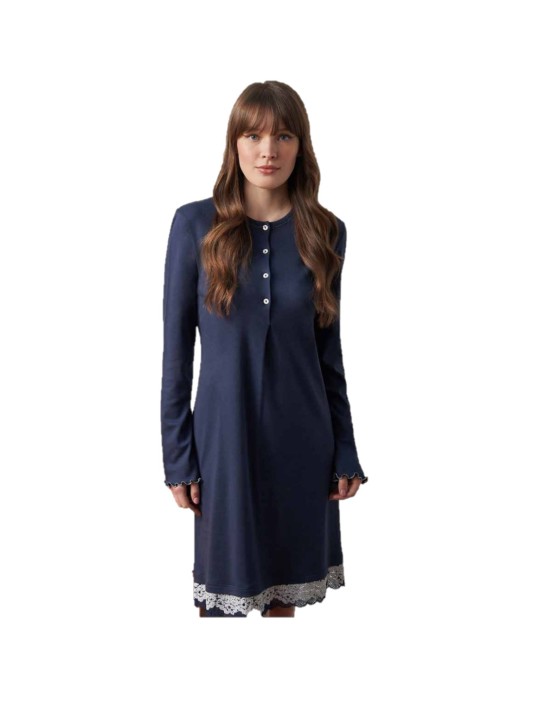 Bisbigli Camicia da notte in caldo cotone e modal con inserto in pizzo art. 91972