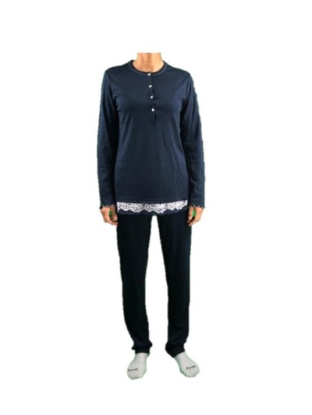 Bisbigli Pigiama donna in cotone caldo e modal con inserto in pizzo art. 91971