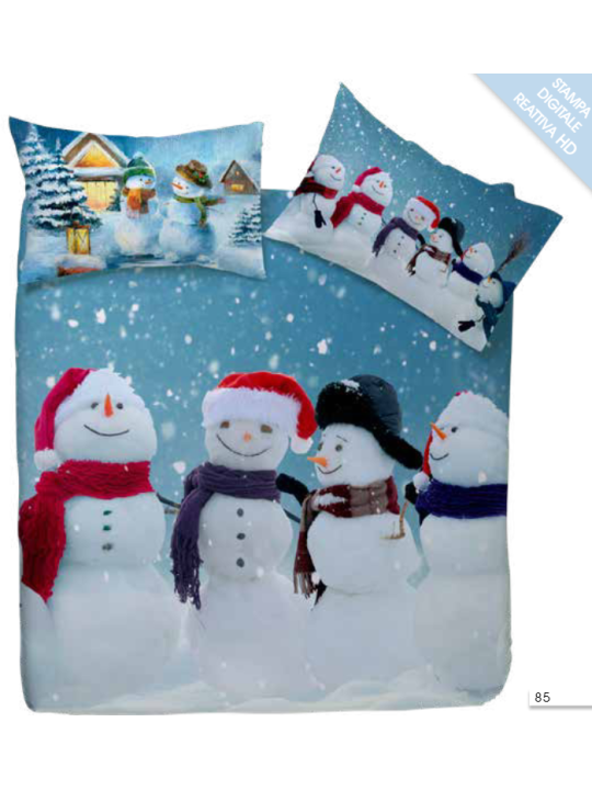 Happidea Parure copripiumino in puro cotone stampa digitale pupazzi di neve made in Italy art. Brrr