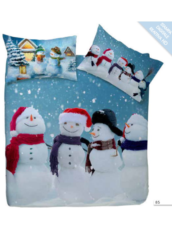 Happidea Parure copripiumino in puro cotone stampa digitale pupazzi di neve made in Italy art. Brrr