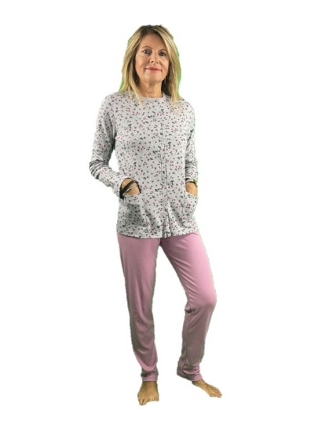 Linclalor Pigiama donna in caldo cotone aperto davanti con tasche art. 92741
