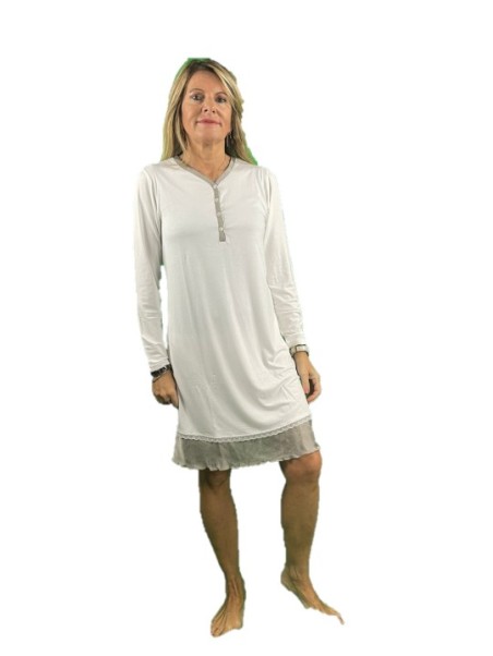 Andra Camicia da notte in viscosa elasticizzata con balza in raso made in Italy art. 7399