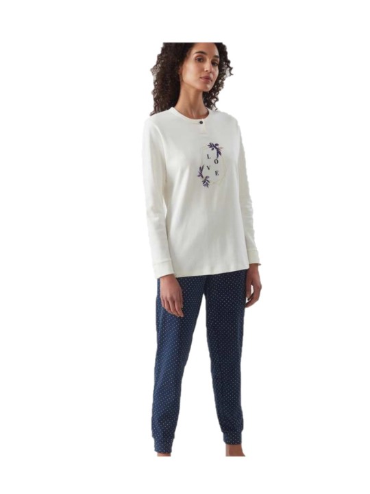 Ragno Pigiama donna in caldo cotone pantalone a pois DE15N1