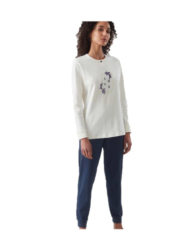 Ragno Pigiama donna in caldo cotone pantalone a pois DE15N1