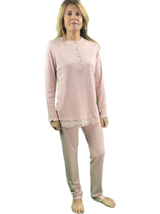 Bisbigli Pigiama donna in cotone caldo e modal con inserto in pizzo art. 91971