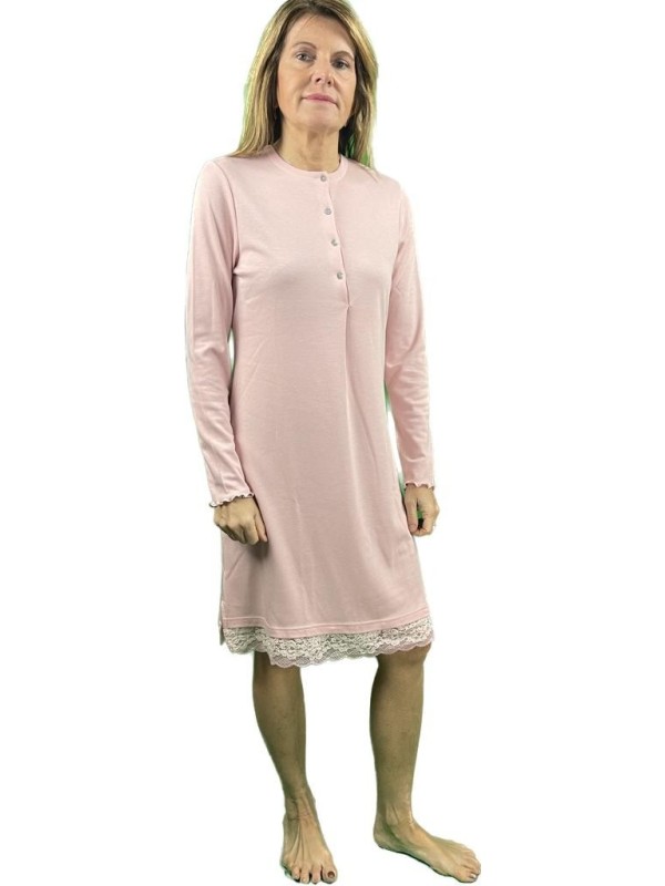 Bisbigli Camicia da notte in caldo cotone e modal con inserto in pizzo art. 91972