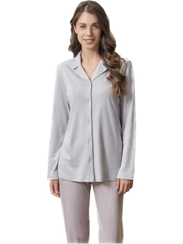 Bisbigli Pigiama donna in cotone caldo e modal aperto davanti art. 92791