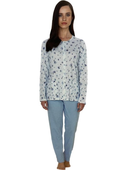 Linclalor Pigiama donna in puro cotone aperto davanti art. 74679