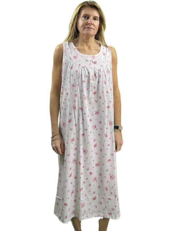 Linclalor Camicia da notte in puro cotone senza maniche con carrè art. 74669