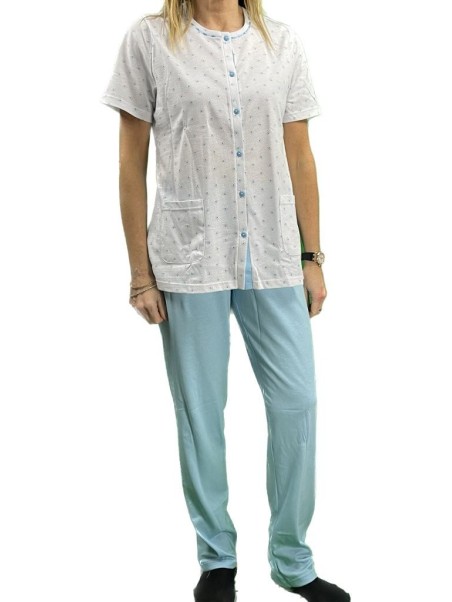 Linclalor Pigiama donna in puro cotone manica corta pantalone lungo aperto davanti art. 74693