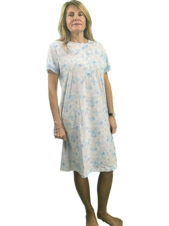 Linclalor Camicia da notte in puro cotone manica corta con inserto in pizzo art. 74612