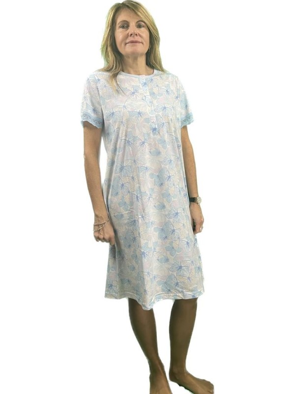 Linclalor Camicia da notte in puro cotone manica corta con inserto in pizzo art. 74612