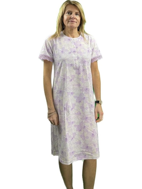 Linclalor Camicia da notte in puro cotone manica corta con inserto in pizzo art. 74612