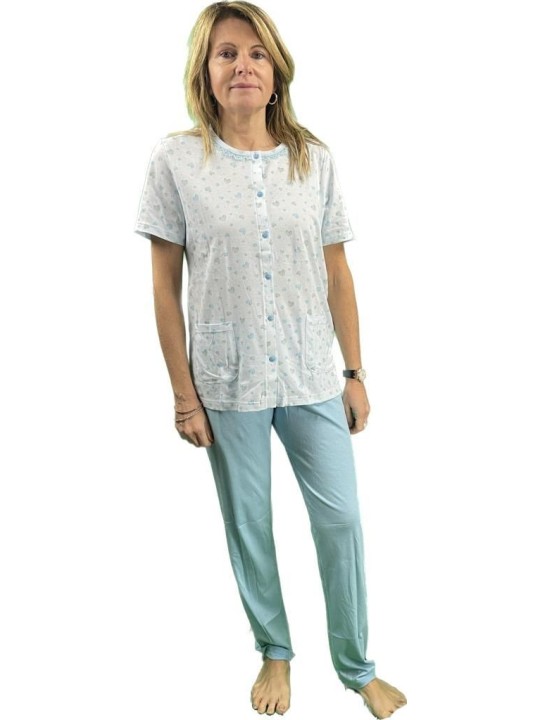 Linclalor Pigiama donna manica corta aperto davanti pantalone lungo art. 74686