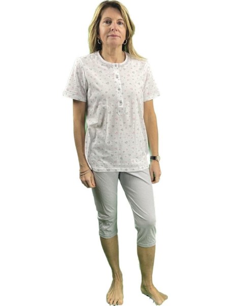 Linclalor Pigiama donna in puro cotone manica corta pantalone pinocchietto art. 74685