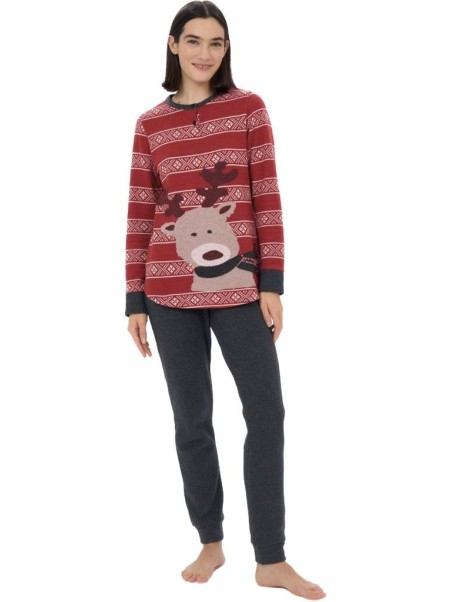 Ragno Pigiama donna in cotton ecopile punto milano dis. renna art. DM06N1