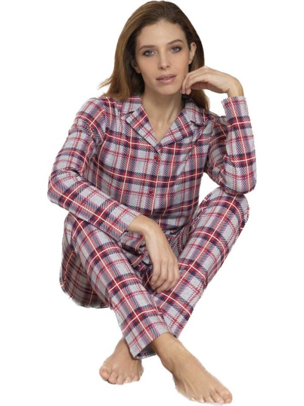Bisbigli Pigiama donna in puro cotone caldo taglio uomo aperto scozzese art. 92869