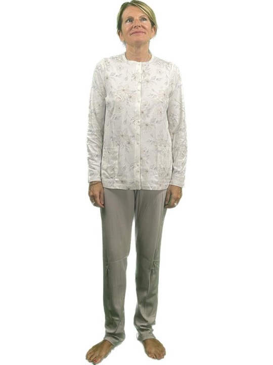 Linclalor Piciama donna in caldo cotone aperto davanti con tasche art. 92895