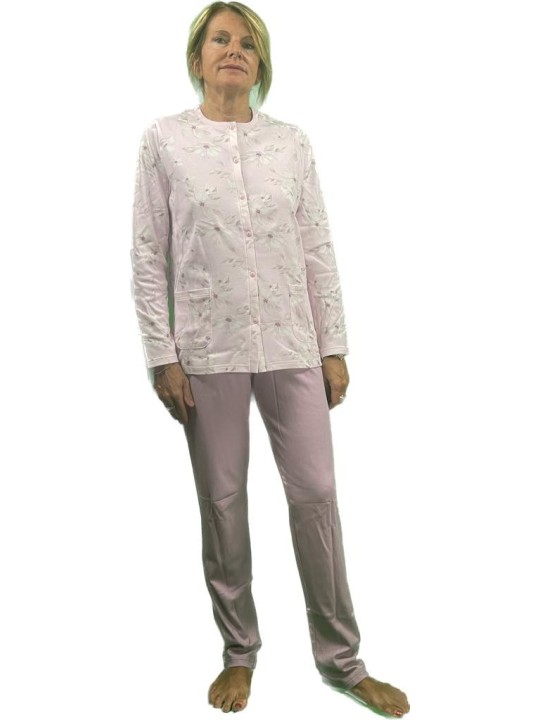 Linclalor Piciama donna in caldo cotone aperto davanti con tasche art. 92895