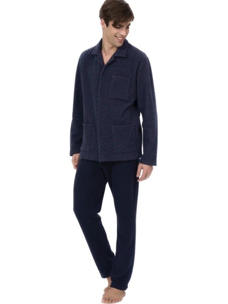 Ragno Pigiama uomo in punto milano cotton ecopile aperto davanti con colla art. U780N7