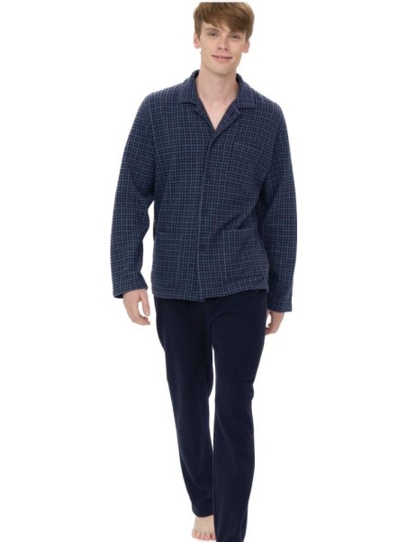 Ragno Pigiama uomo in punto milano cotton ecopile aperto davanti scozzese con collo art. U779N7