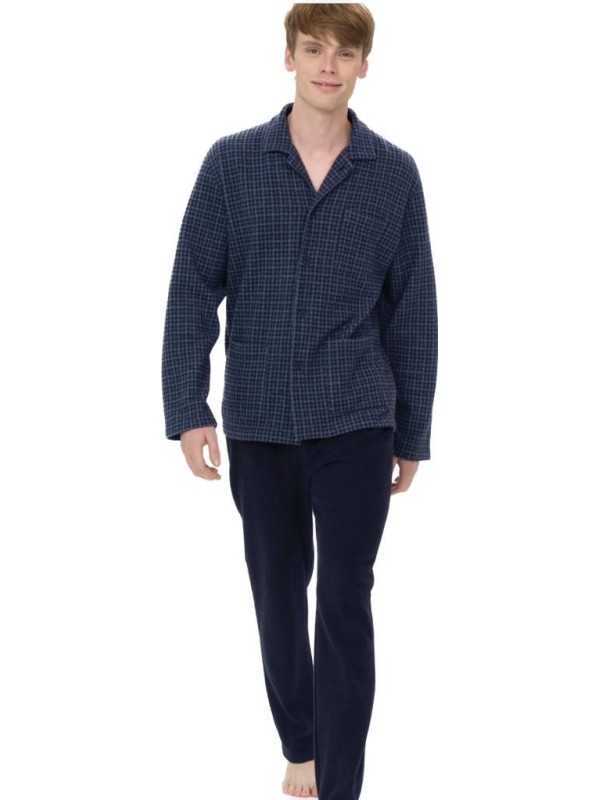 Ragno Pigiama uomo in punto milano cotton ecopile aperto davanti scozzese con collo art. U779N7