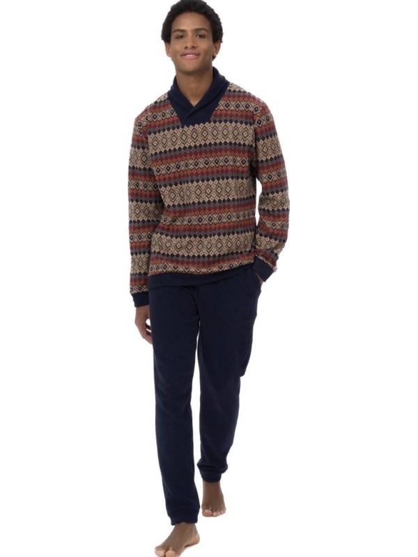 Ragno Pigiama uomo in punto milano cotton ecopile scollo a V art. U776N2