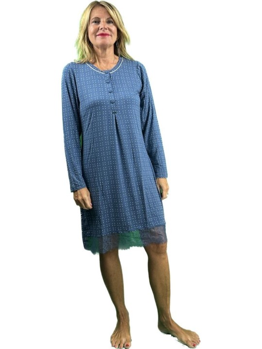 Lormar Camicia da notte in viscosa elasticizzata con pizzo art. LLE1513