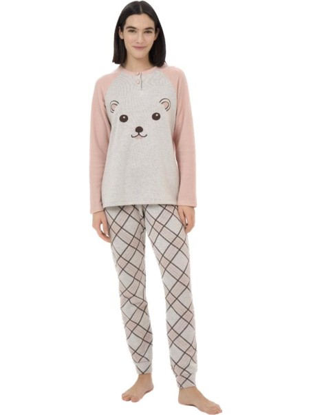 Ragno Pigiama donna in cotton eco pile punto milano pantalone scozzese art. DM07N1