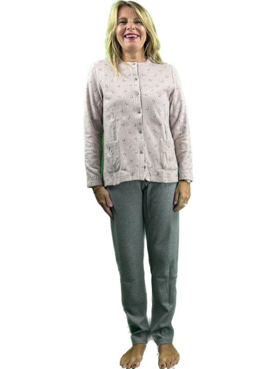 Linclalor Pigiama donna in cotone felpato punto milano aperto davanti art. 77874