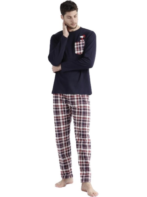 Aznar Pigiama uomo in caldo cotone pantalone scozzese stampa Snoopy art. 60424